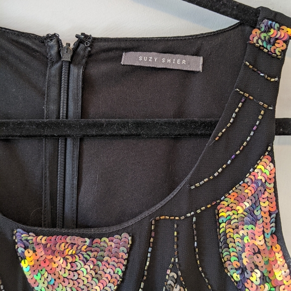 Suzy Shier Peacock Feather Sequin Dress - Picture 3 of 5